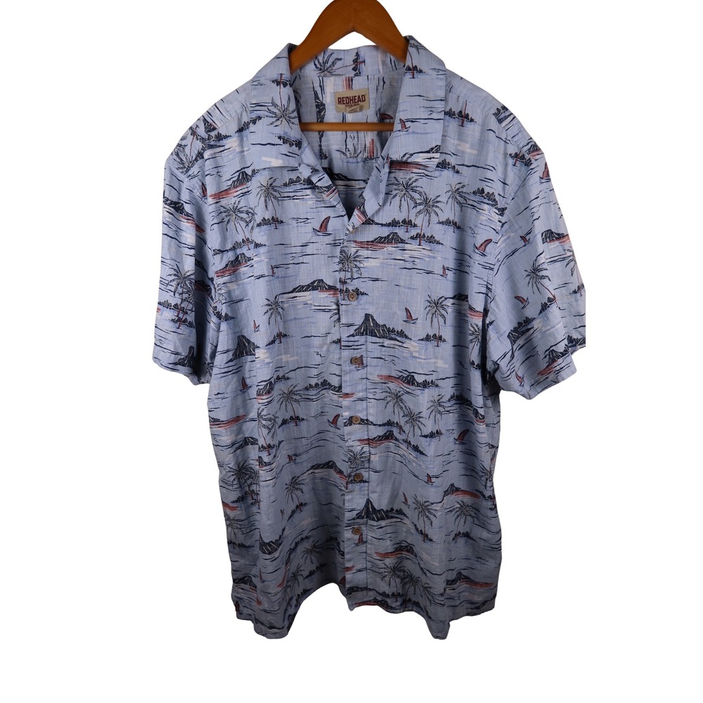 RedHead Mens 3XL Tropical Island Print Linen Blend Short Sleeve Button Down